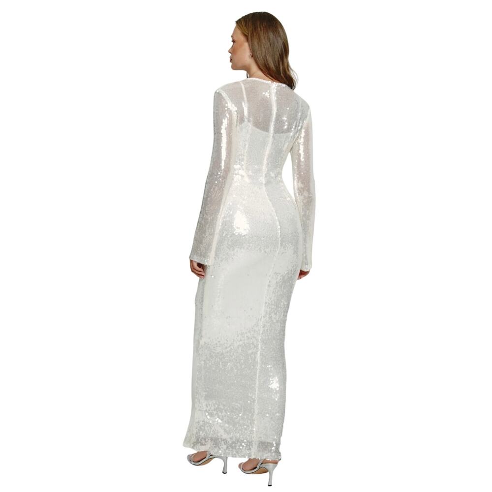 Rare London White Sequin Long Sleeve Maxi Dress, Women's Size 4 - Picture 3 of 7